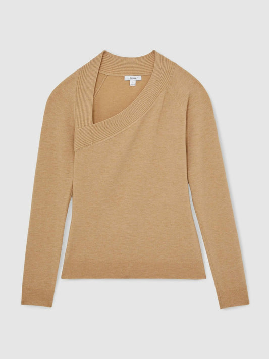 Wool-Blend Asymmetric Knit Top Camel | Womens