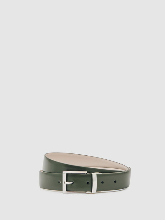 Reversible Leather Belt Forest Green/Off White | Mens