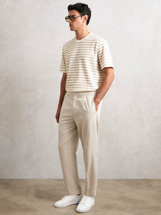Cotton Textured Stripe T-Shirt Oatmeal/White | Mens