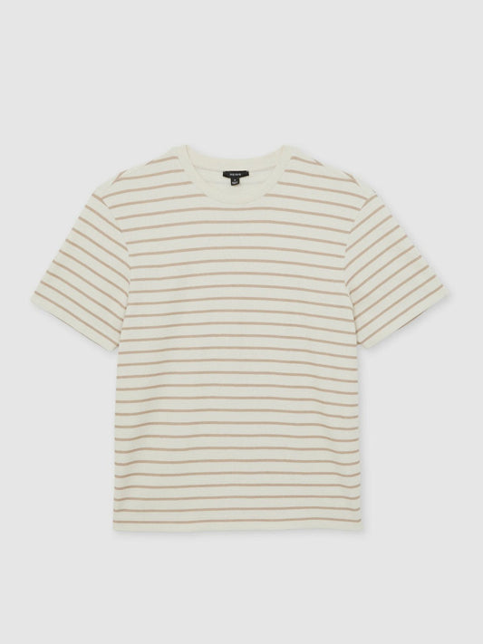 Cotton Textured Stripe T-Shirt Oatmeal/White | Mens
