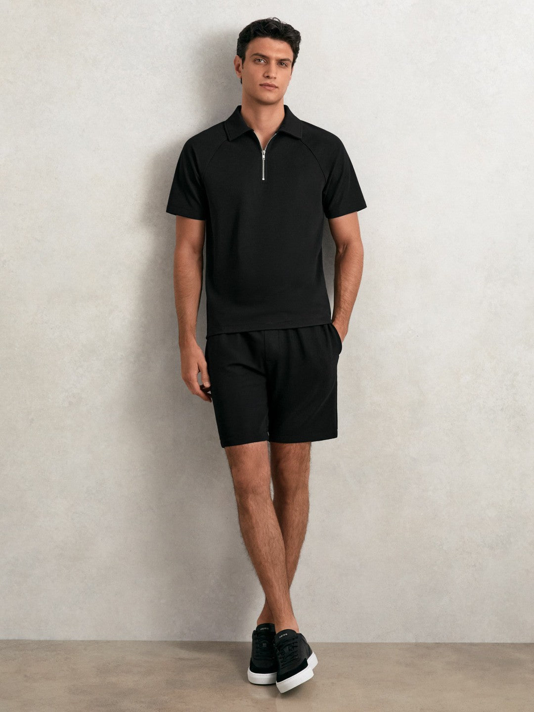 Textured Drawstring Shorts Black | Mens