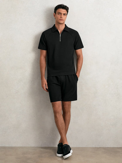 Textured Drawstring Shorts Black | Mens