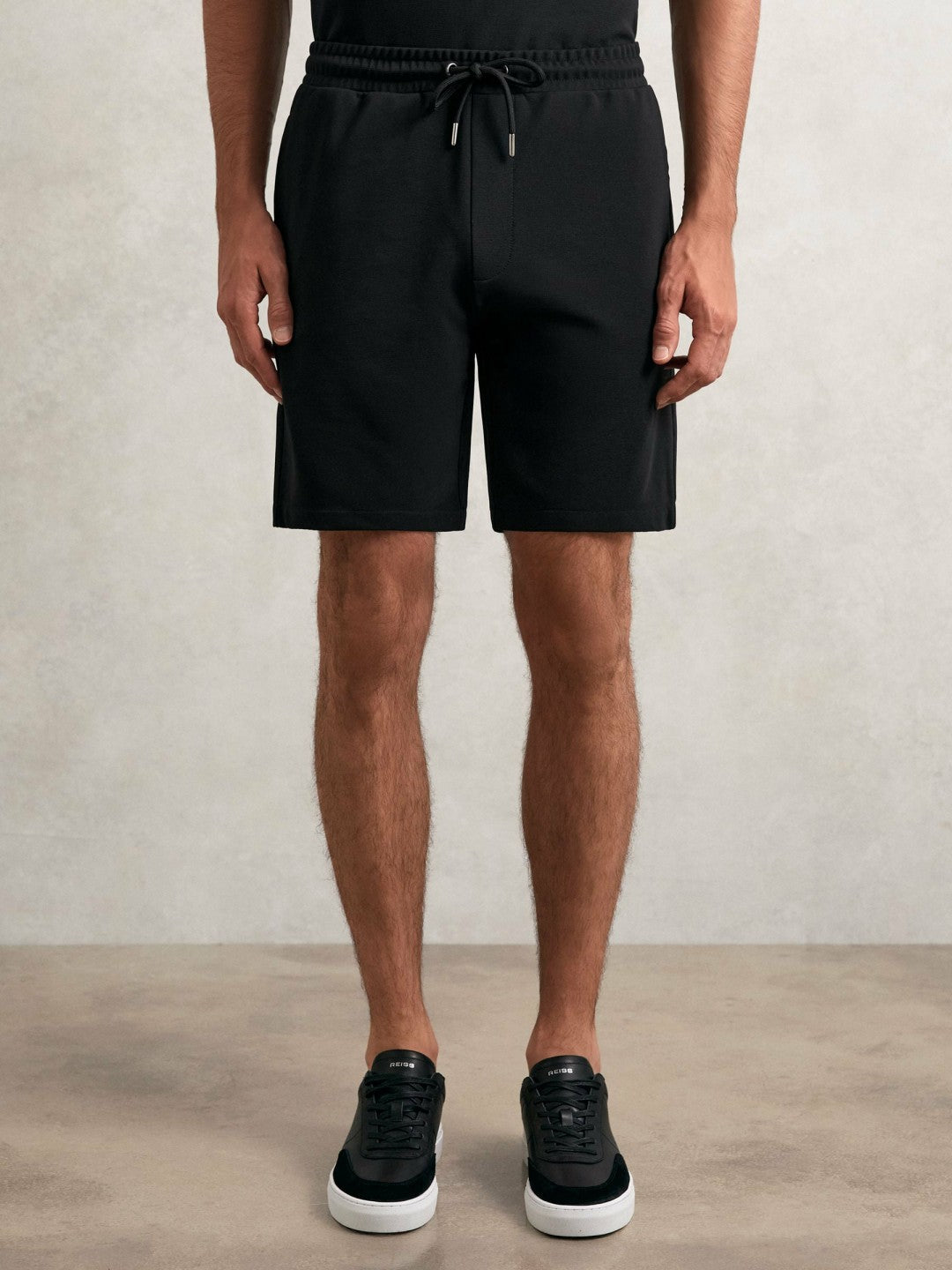 Textured Drawstring Shorts Black | Mens