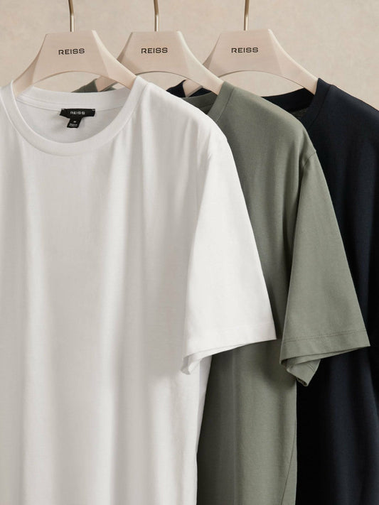 T-Shirts 3 Pack White/Navy/Dark Sage Green | Mens