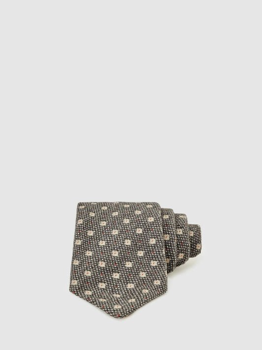Wool-Silk Floral-Medallion Tie Grey | Mens
