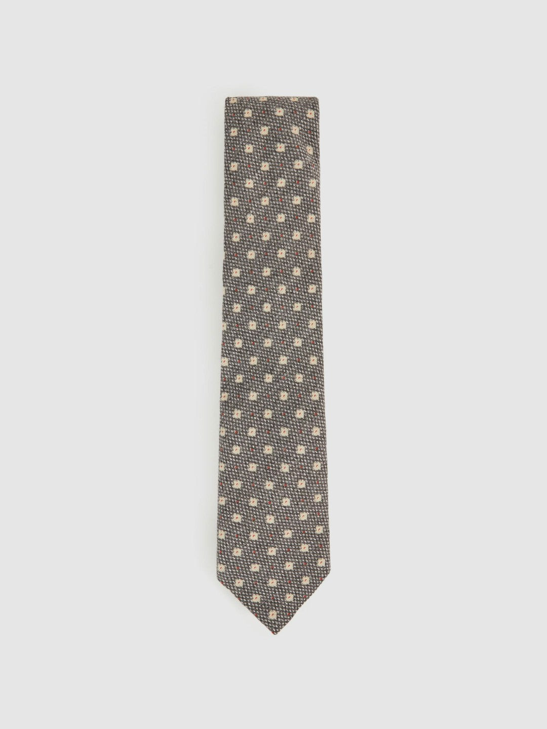 Wool-Silk Floral-Medallion Tie Grey | Mens