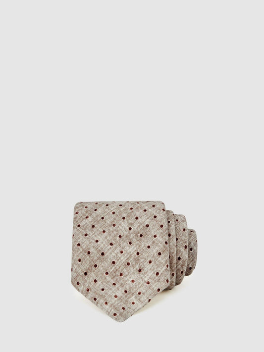 Wool-Cotton Polka-Dot Tie Grey Melange | Mens