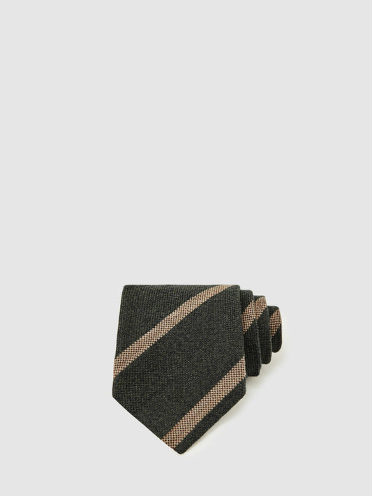 Wool-Silk Striped Tie Forest Green | Mens