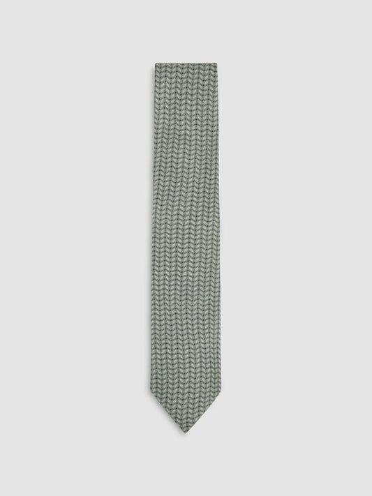 Silk Geometric-Chain Print Tie Sage | Mens