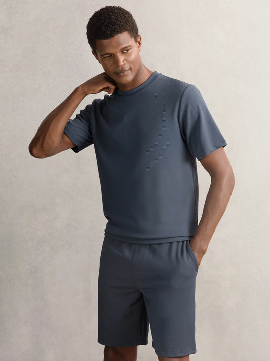 Textured Crew-Neck T-Shirt Airforce Blue | Mens