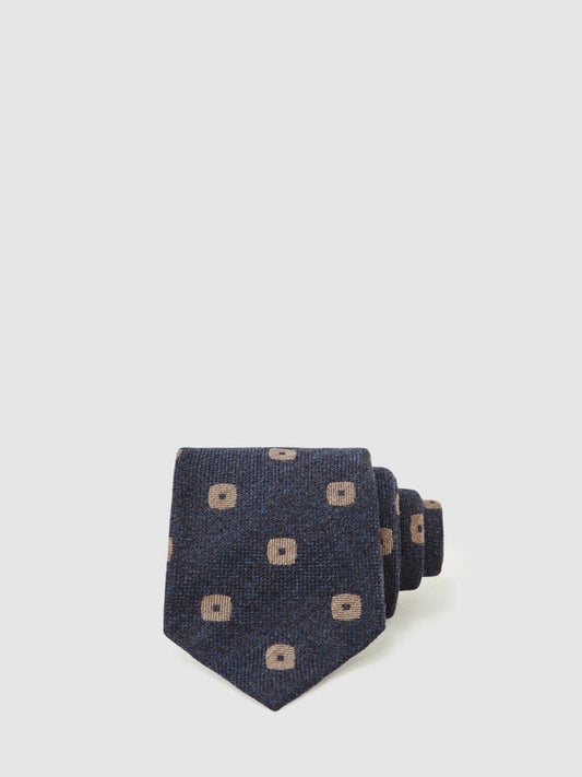 Silk-Wool Square-Medallion Tie Navy | Mens