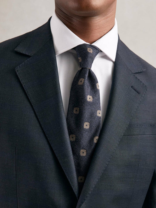 Silk-Wool Square-Medallion Tie Navy | Mens
