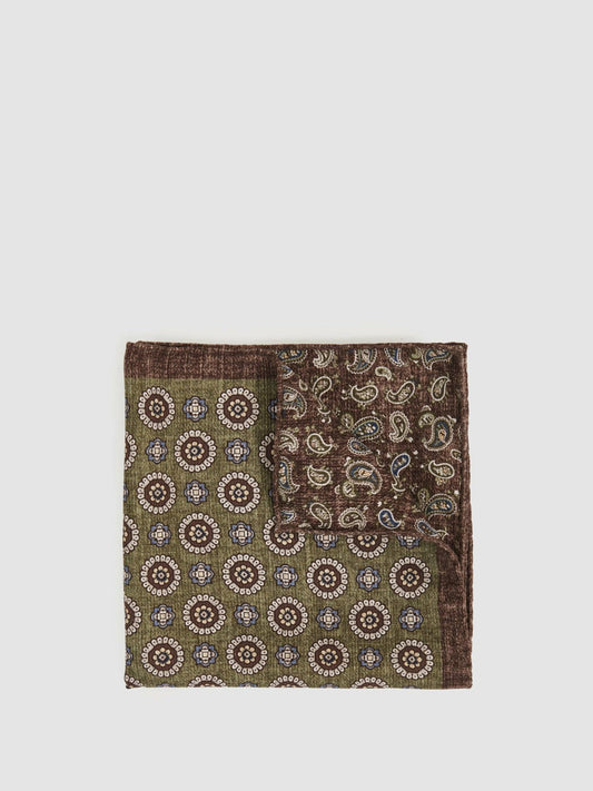 Silk Medallion Paisley Pocket Square Sage | Mens