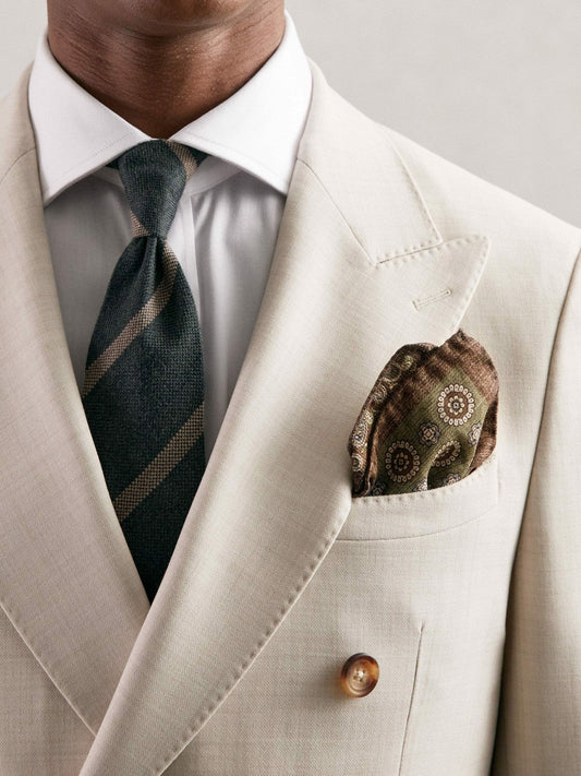 Silk Medallion Paisley Pocket Square Sage | Mens