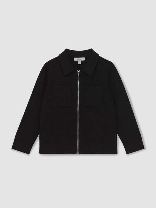 13-14 yrs Knitted Zip-Through Cardigan Black | Children