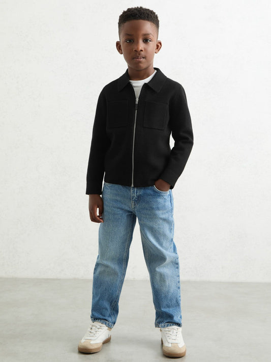 13-14 yrs Knitted Zip-Through Cardigan Black | Children
