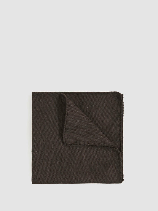 Silk Blend Herringbone Pocket Square Chocolate Brown | Mens