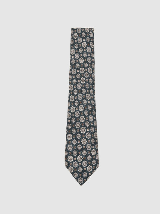 Silk Medallion Print Tie Indigo Melange | Mens