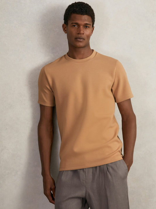 Interlock Jersey Crew Neck T-Shirt Light Camel Brown | Mens