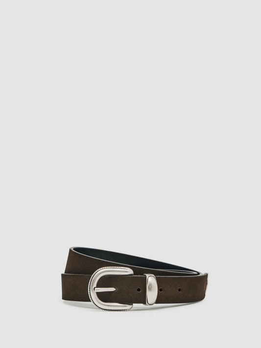 Suede Western-Style Belt Dark Brown | Mens
