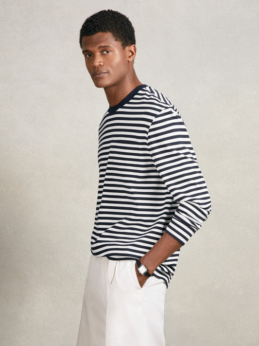 Striped Crew-Neck T-Shirt Navy/White | Mens