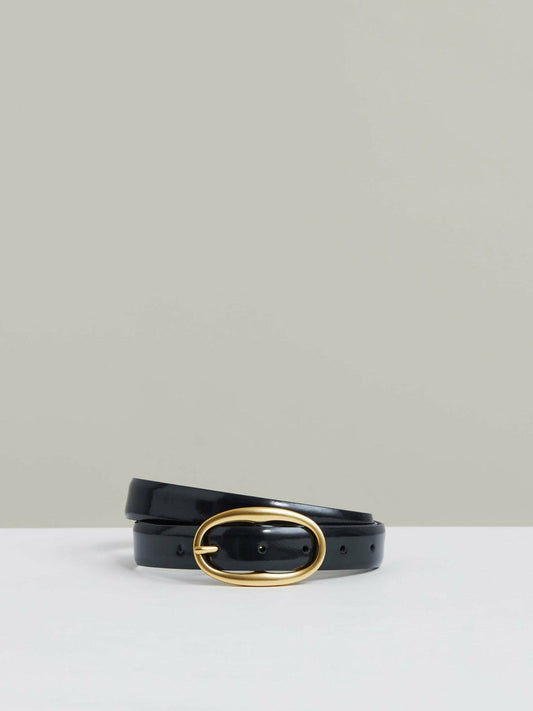 Patent Leather Oval Buckle Belt Navy | Womens