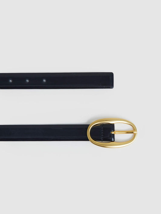 Patent Leather Oval Buckle Belt Navy | Womens