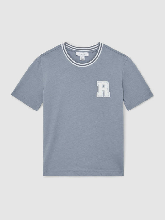 13-14 yrs Cotton Letter Patch T-Shirt Airforce Blue | Children