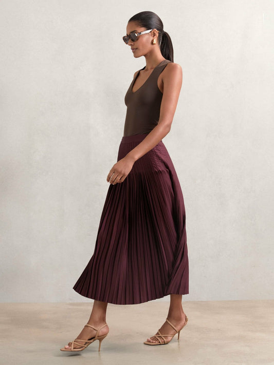 Pleated Midi Skirt Burgundy | Womens