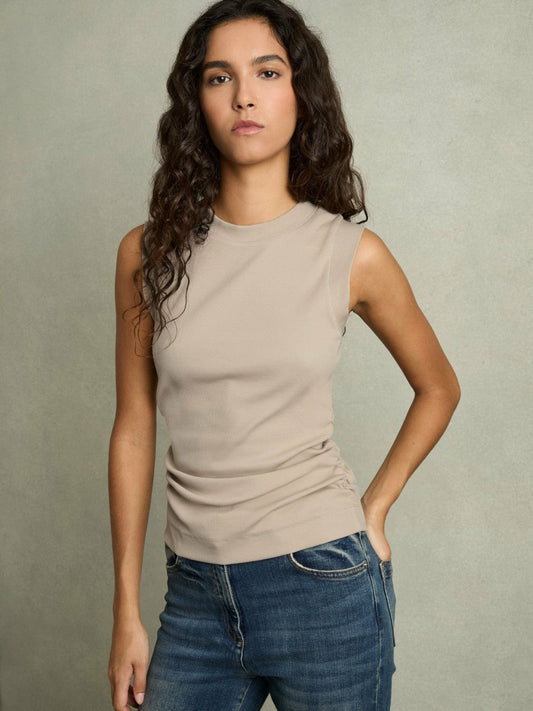 Ribbed Ruched Waist Vest Camel | Womens