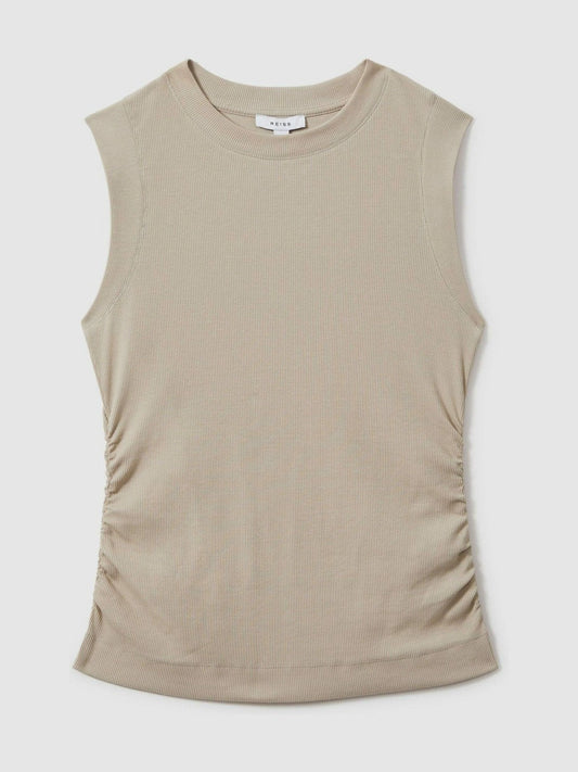 Ribbed Ruched Waist Vest Camel | Womens