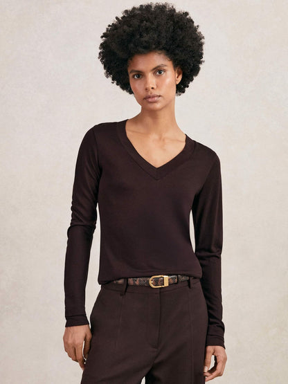 Jersey V-Neck Top Plum | Womens