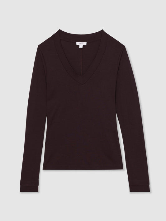 Jersey V-Neck Top Plum | Womens