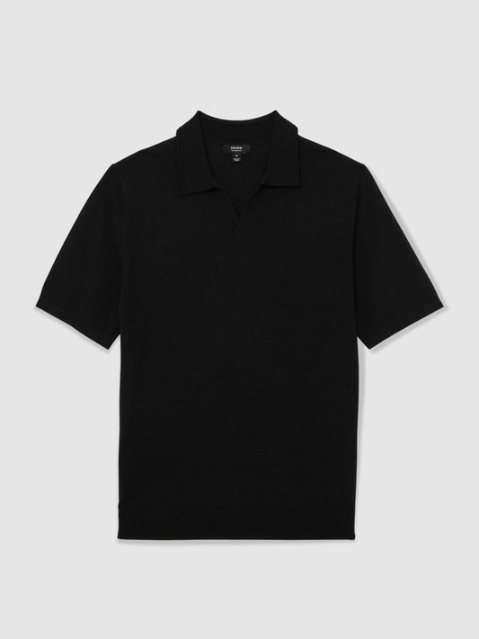 Merino Wool Open Collar Polo Shirt Black | Mens