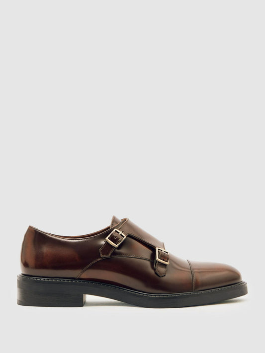 Leather Double-Strap Monk Shoes Tan | Womens