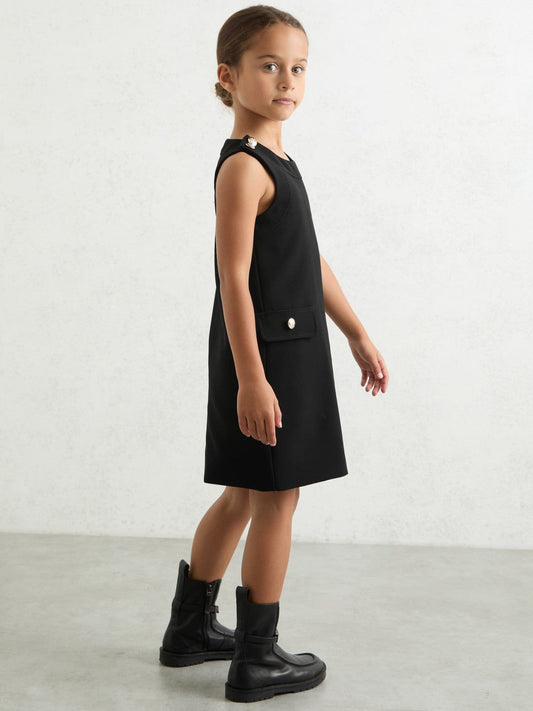 13-14 yrs Button-Detail Sleeveless Shift Dress Black | Children
