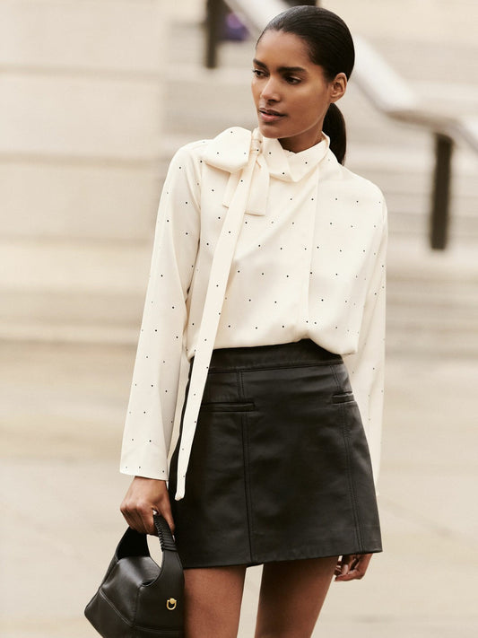 Leather Welt-Pocket Mini Skirt Black | Womens