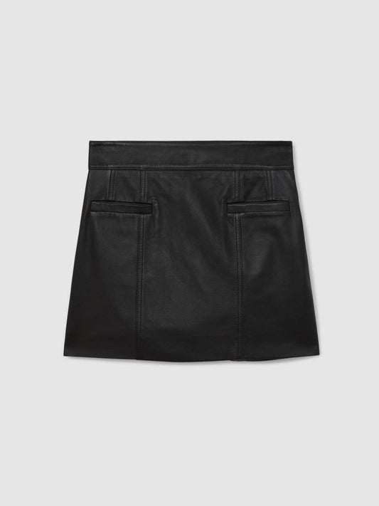 Leather Welt-Pocket Mini Skirt Black | Womens