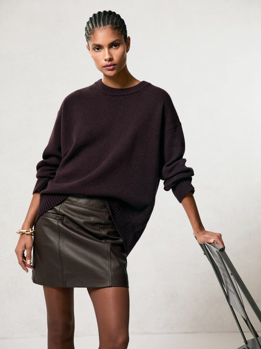 Leather Welt-Pocket Mini Skirt Burgundy | Womens