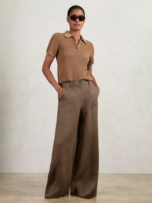 Linen Wide Leg Trousers Chocolate Brown | Womens