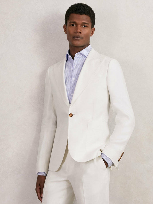 Slim Fit Lyocell Linen Single Breasted Suit Blazer White | Mens