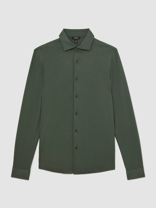 Cotton-Jersey Button-Through Shirt Kale Green | Mens