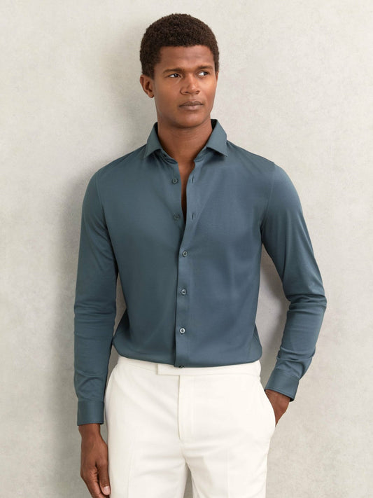 Cotton-Jersey Button-Through Shirt Airforce Blue | Mens