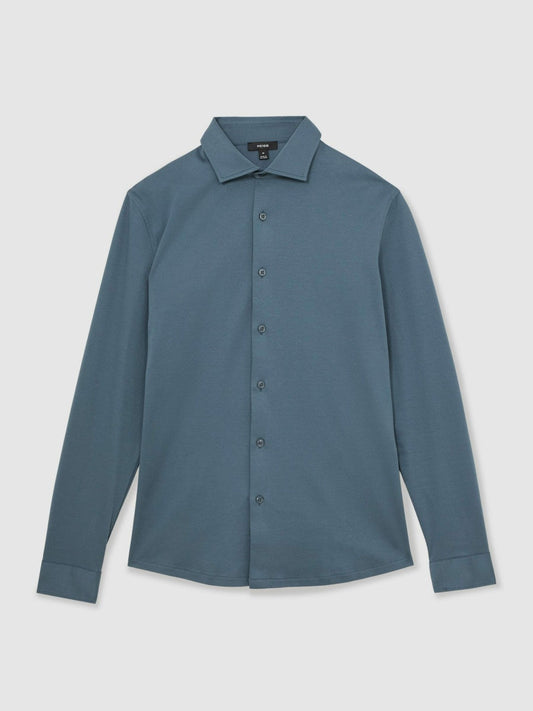 Cotton-Jersey Button-Through Shirt Airforce Blue | Mens