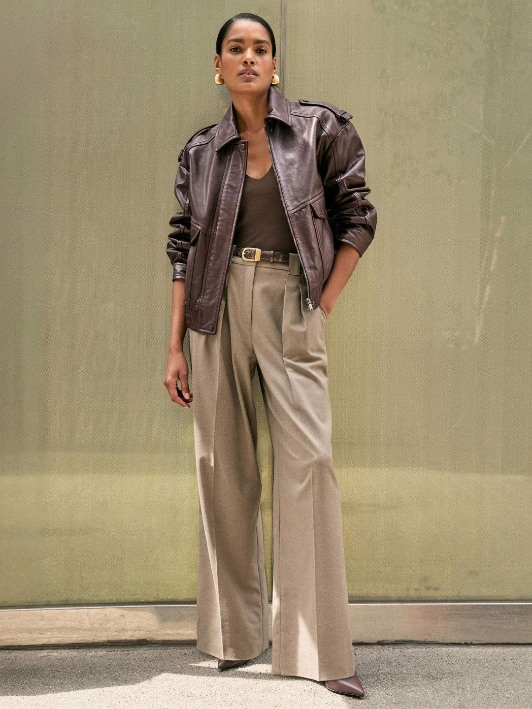 Oversized Leather Jacket Aubergine | Womens