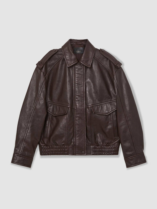 Oversized Leather Jacket Aubergine | Womens