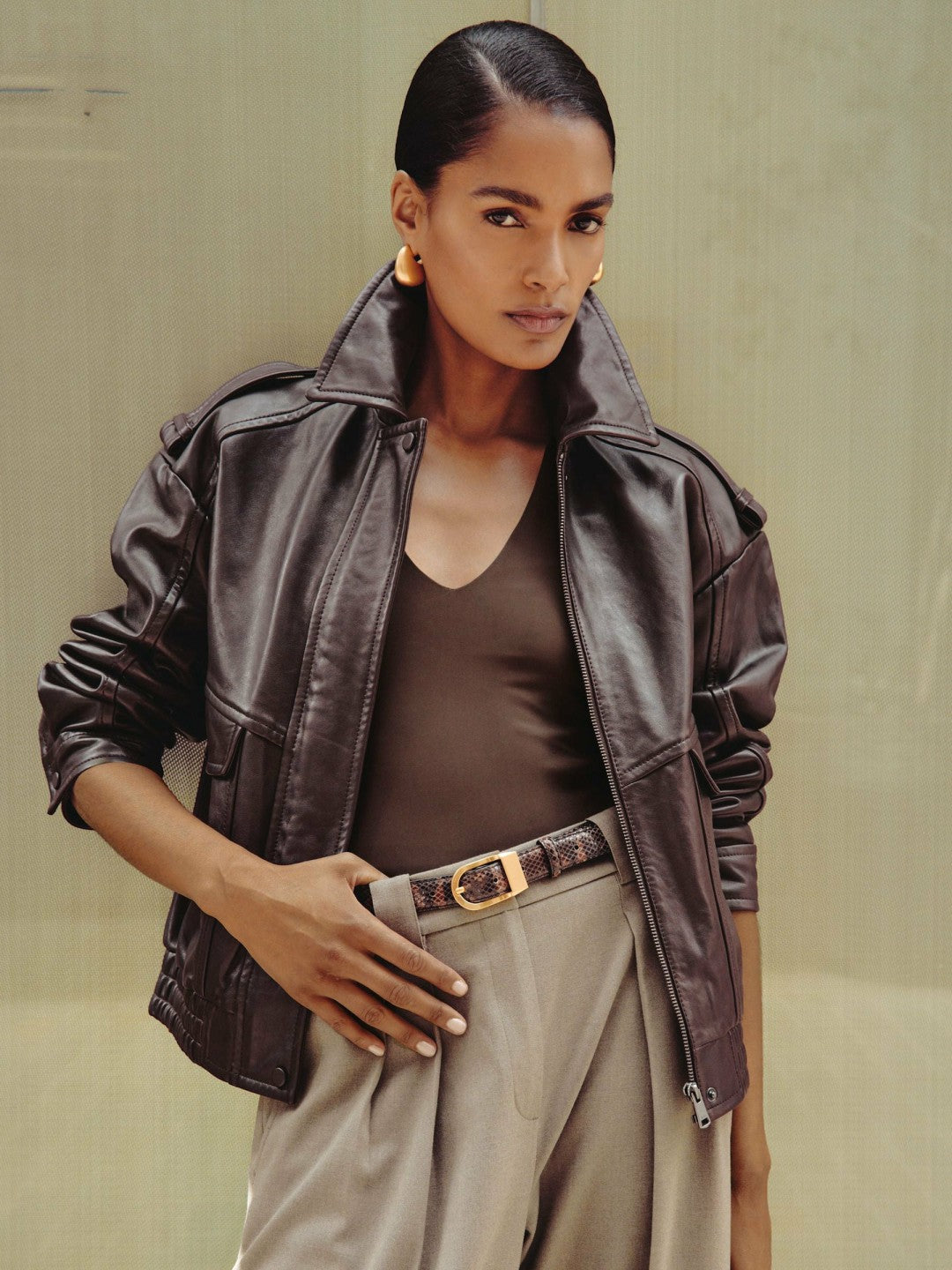 Oversized Leather Jacket Aubergine | Womens