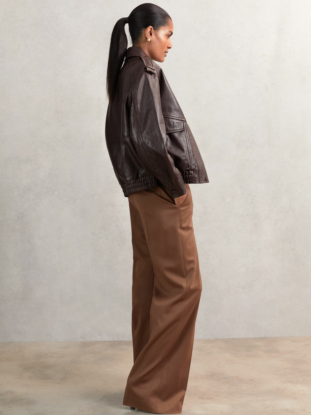 Oversized Leather Jacket Aubergine | Womens
