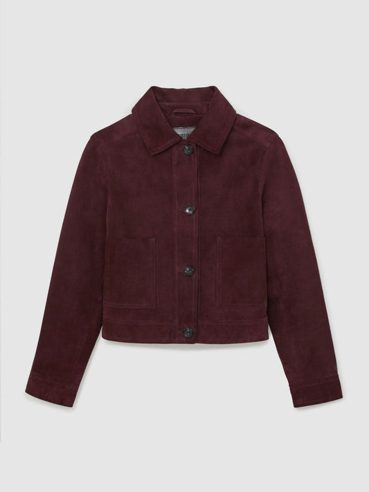 Suede Button Through Jacket Burgundy | Womens