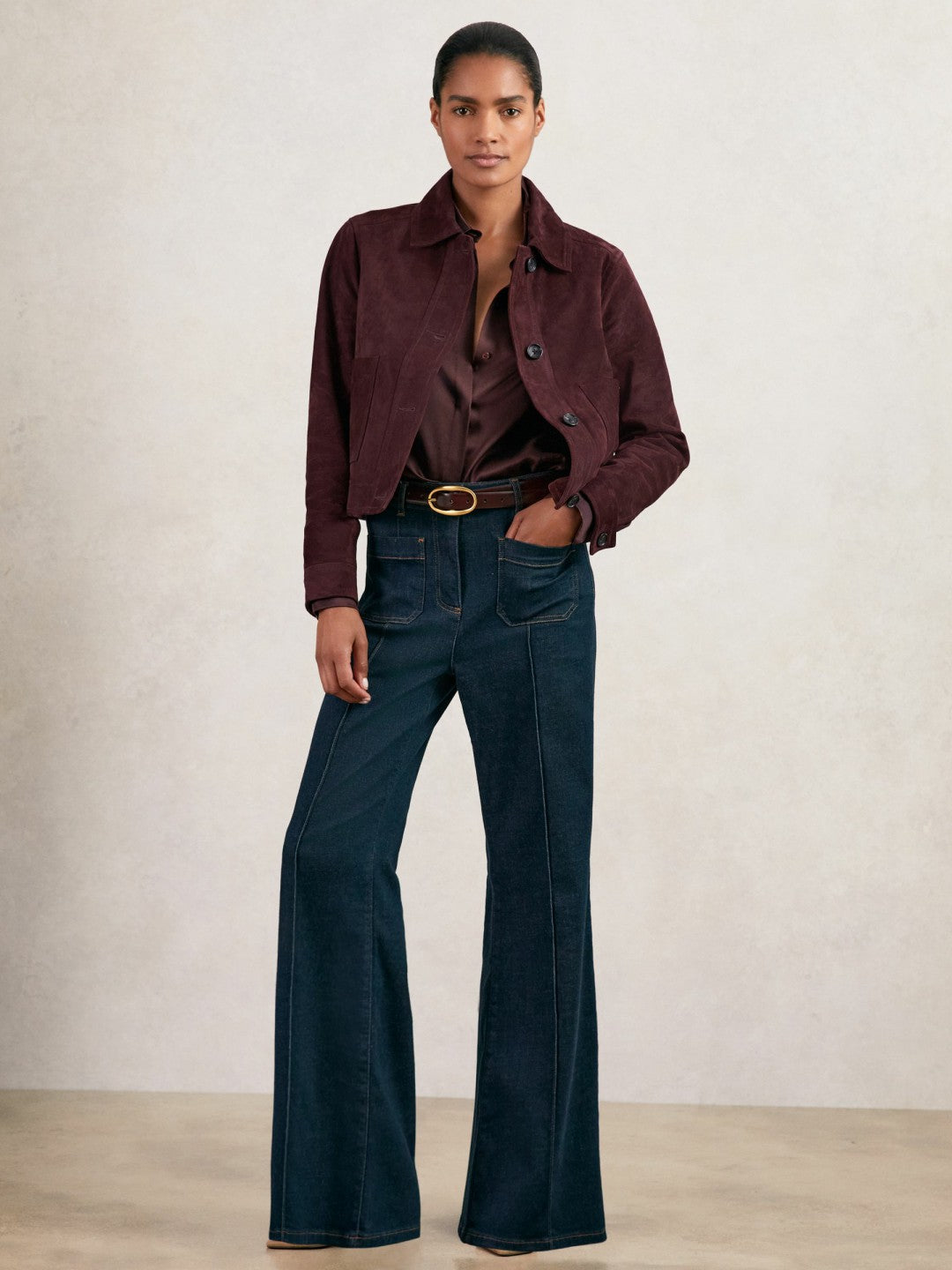 Suede Button Through Jacket Burgundy | Womens